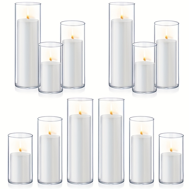 E-shop Ein Set transparenter zylindrischer Vasen und winddichter Kerzenhalter, inklusive 12 Glas-Kerzenhalter mit zylindrischen Vasen und