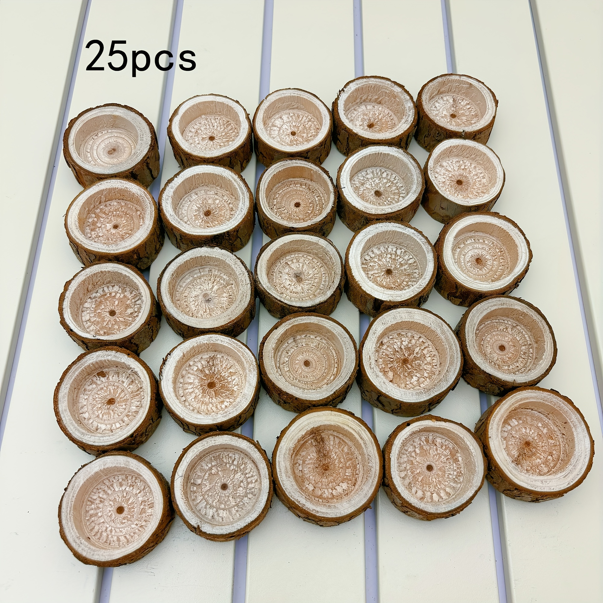 Image of 25-pack 0.78-inch Wooden Mini Candle Holders | Suitable For Weddings | Birthday (christmas/halloween/thanksgiving/valentine's Day/easter/hanukkah) Succulent Plant Home Decoration