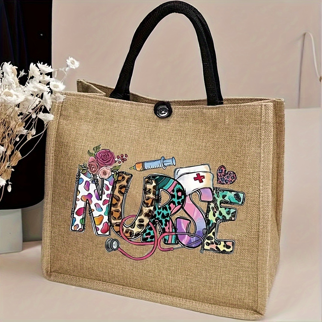 

1pc, Fashionable Letter Print Tote Bag For Women, Lightweight Versatile Large Capacity Beach Bag, Casual Shopping Handbag, Nurse Gift Bag With Fabric Material