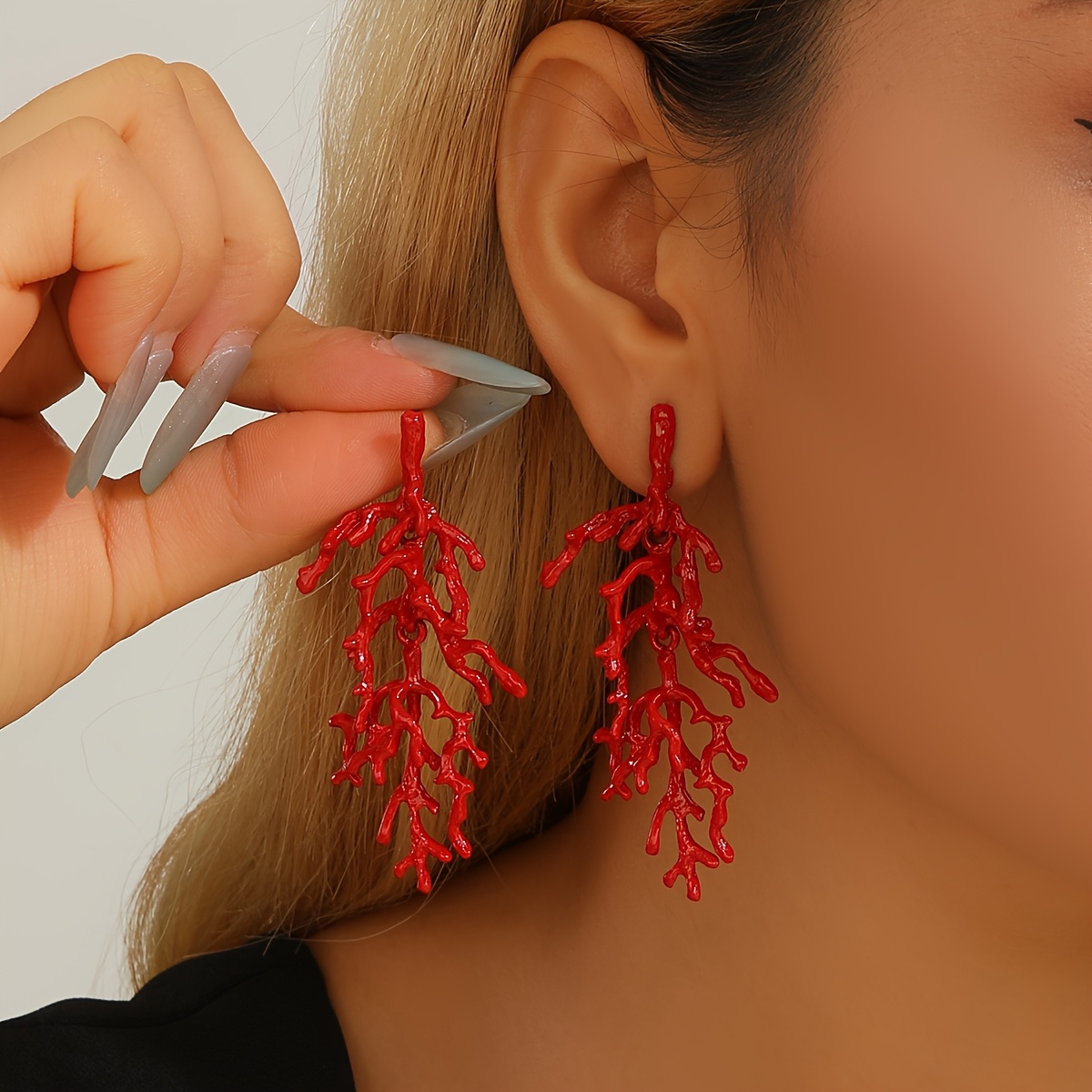 Women's Marine Casual Coral Stud Earrings, Exaggerated Versatile Women's Ear Jewelry Earrings