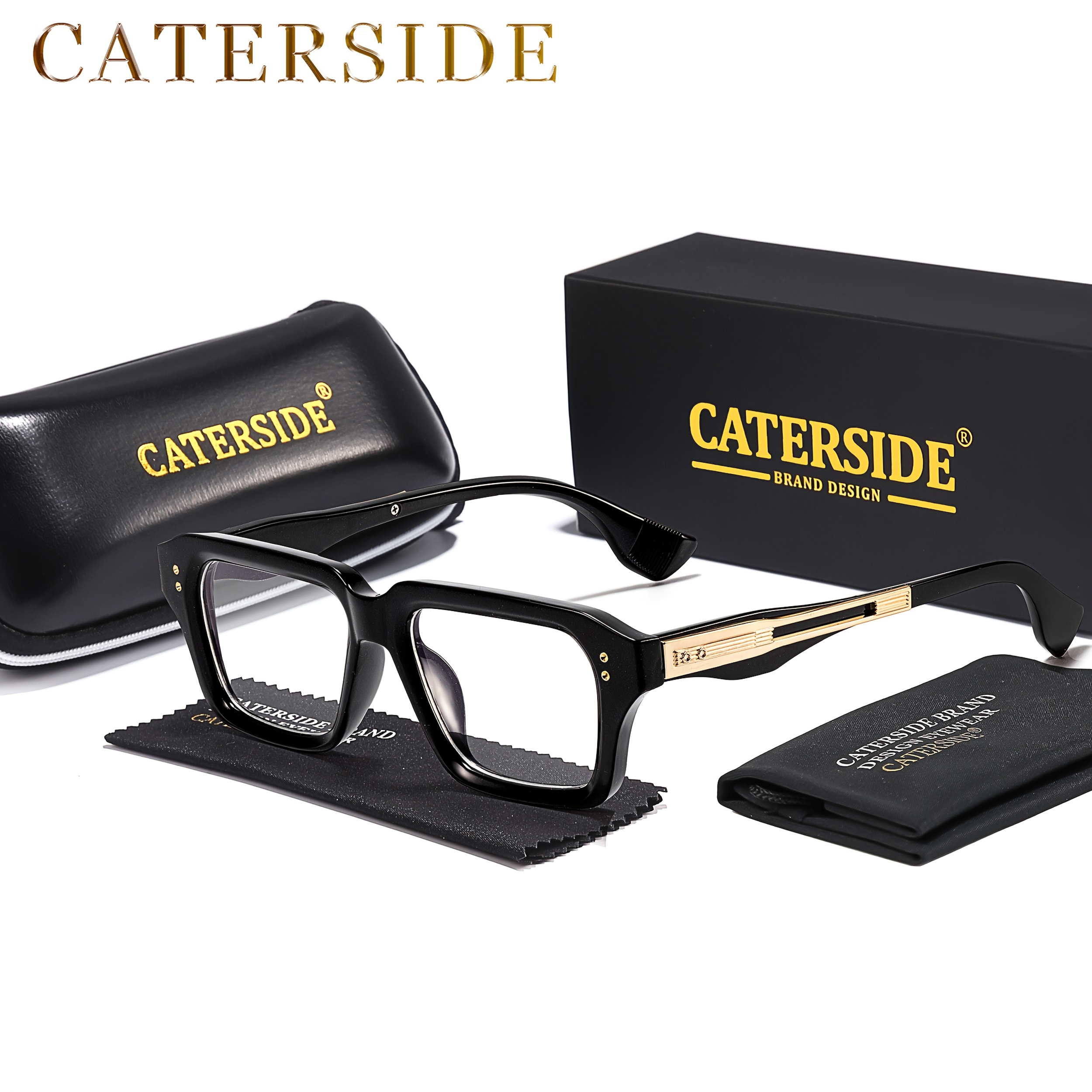 Image of Caterside Square Clear Lens Casual Glasses For Women Men, Temple , Trendy Vintage Decorative Eyewear, Ideal For Daily Wear And Photo Props, Perfect Gift With Complete Case And -color Options