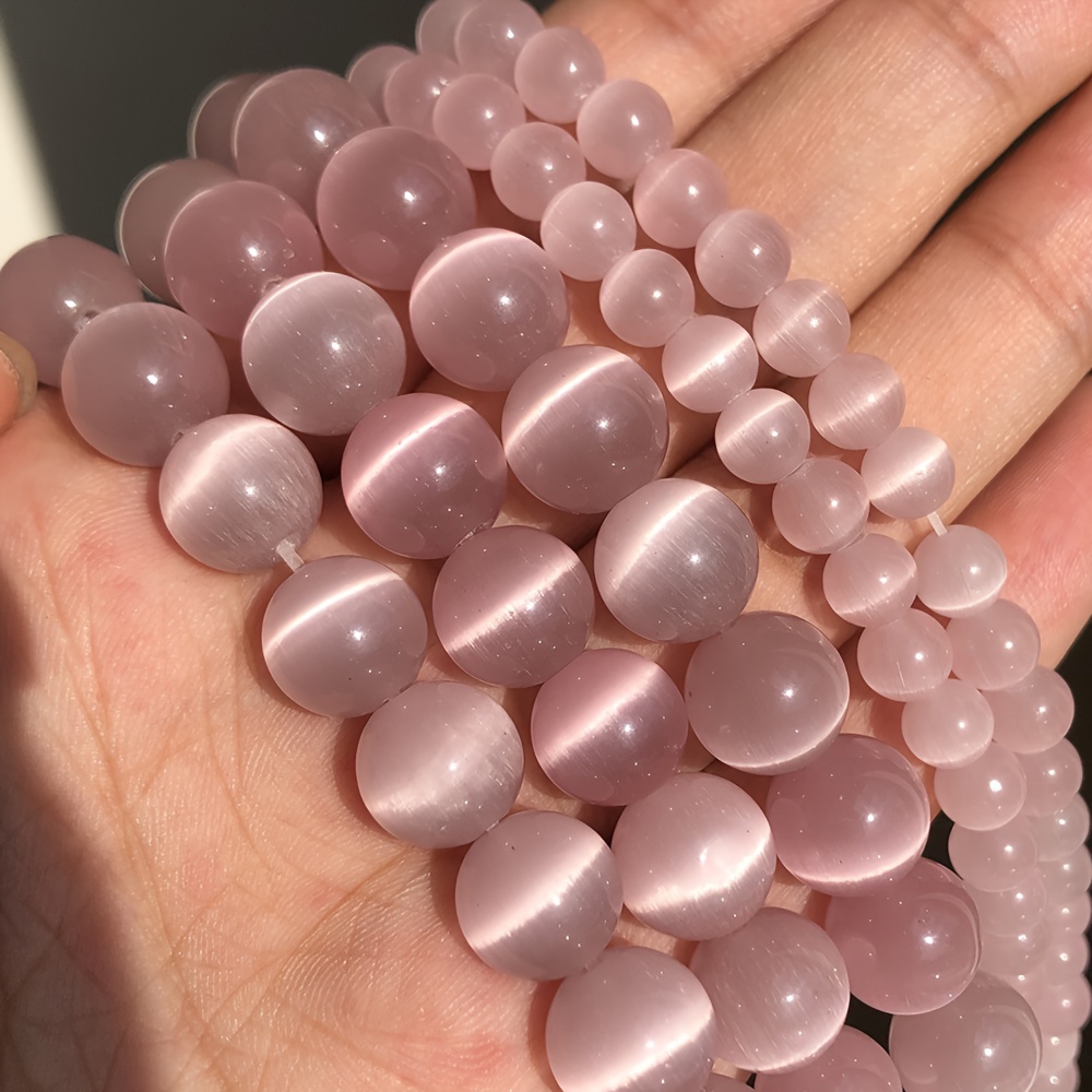 

Lustrous Light Pink Cat's Eye Beads 91pcs/61pcs/46pcs/36pcs - Natural Round Loose Gemstones For Diy Jewelry Making, Perfect For Bracelets, Necklaces, Earrings - Ideal Women's Gift