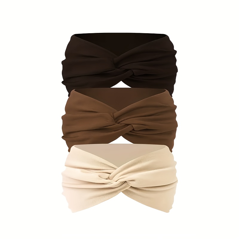 Image of 3pcs Women's Polyester Headbands | Cross- | Stretchy And Comfortable For Yoga, Running, And Daily Wear | Non-slip, Versatile Hair Accessory, Yoga Gear | Crisscross Design | Fashionable Hairband