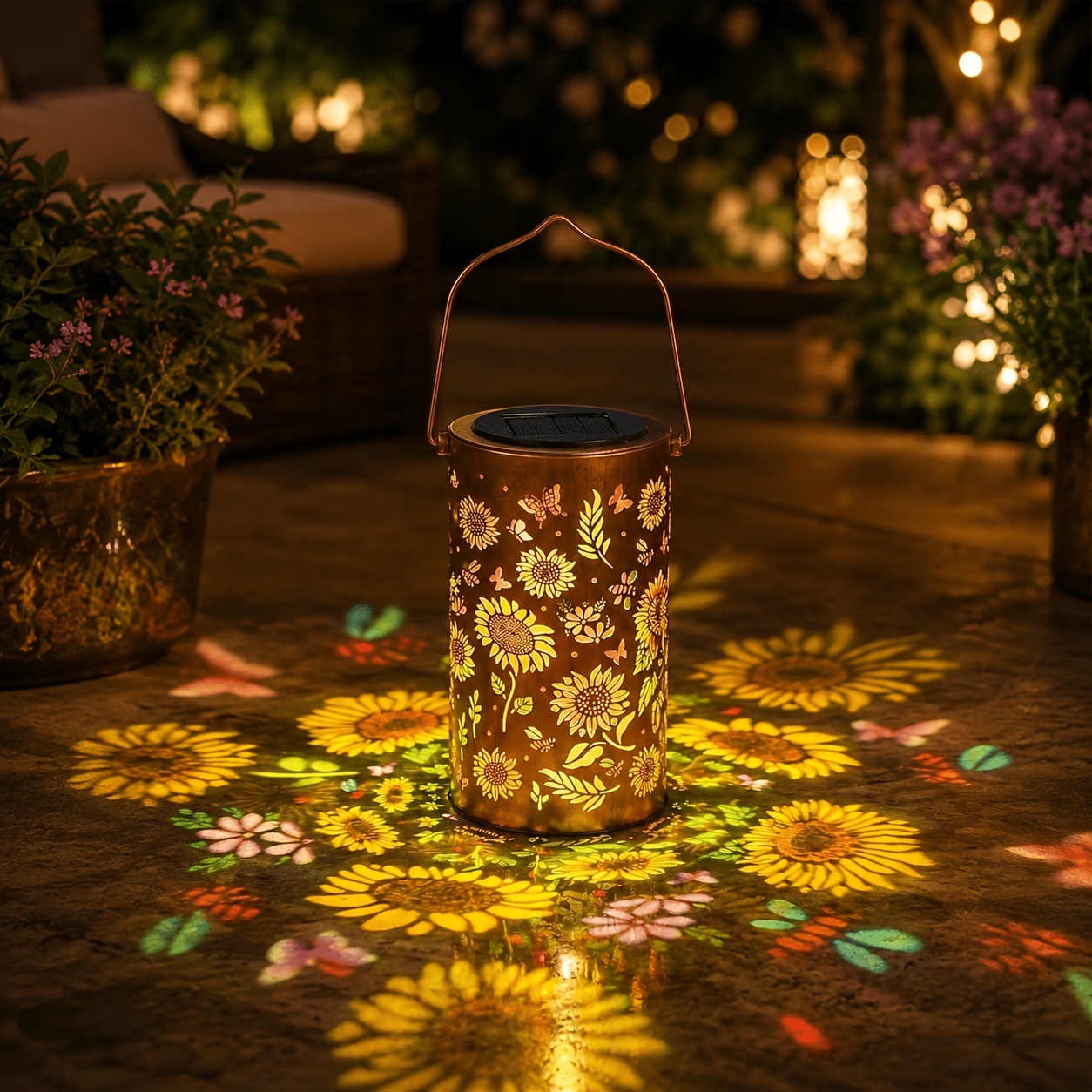 Image of 1/2pcs Sunflower Solar Lights Lanterns Outdoor - Ip65 Hanging Lights | Sunflower Gifts For Women Mom Grandma, Metal Solar Decorative Lanterns For Yard Patio Porch Balcony Garden Decor Christmas Gift