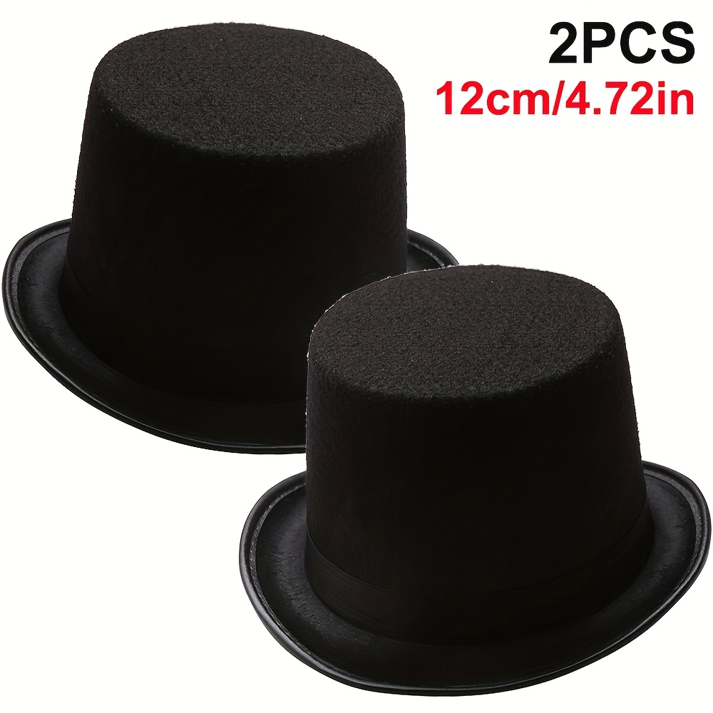 TEMU 2-pack Black Polyester Top Hats For Stage Performances & Costume Parties - Formal Event Hats For Halloween, Christmas, Thanksgiving, New Year's