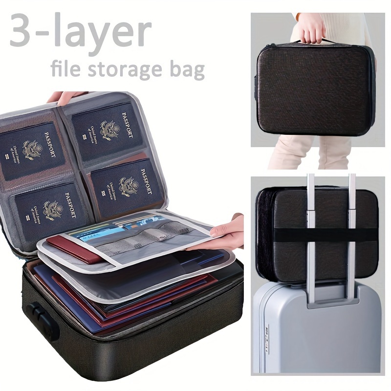Lock Portable File Bag Layer File Bag Lock Zipper Shoulder Strap