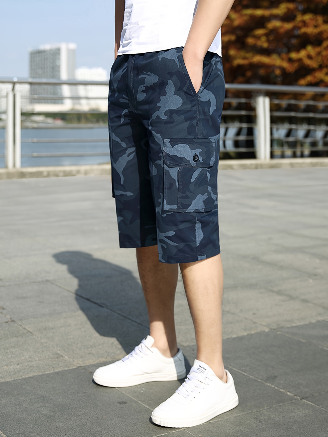 men's camouflage cotton cargo shorts pockets casual knee Temu