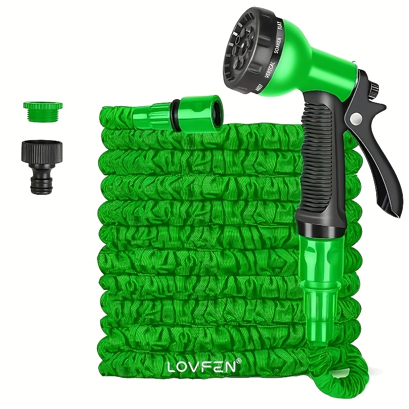 E-shop LOVFEN 50/100/150/200ft ausziehbarer flexibler Gartenschlauch mit 10-Funktionen-Sprühdüse, grün