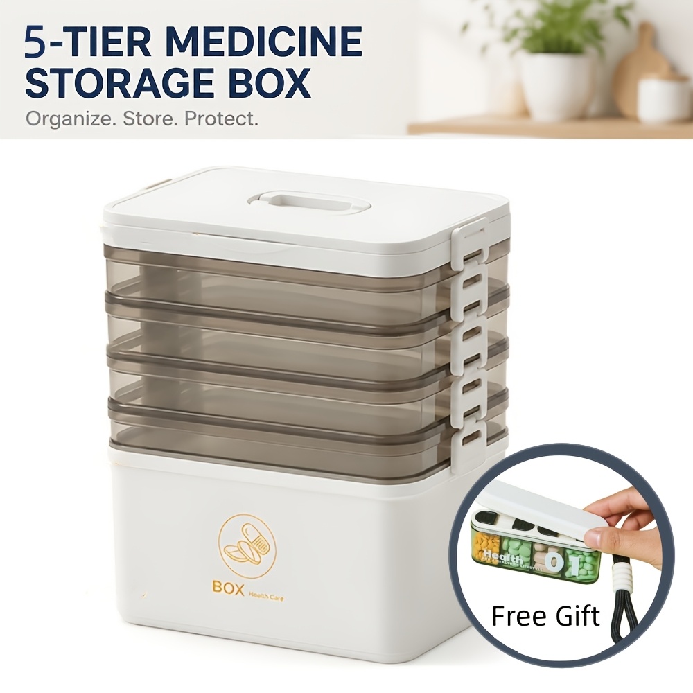 Portable Plastic Medicine Storage Box With Handle And Lock, Large Capacity Multi-functional Medication Organizer For Home And Travel, Includes Bonus Mini Portable Pill Case