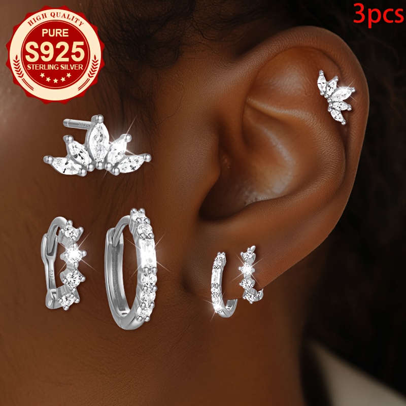 Women's S925 Fan-Shaped Stud Earrings, Elegant & Cute