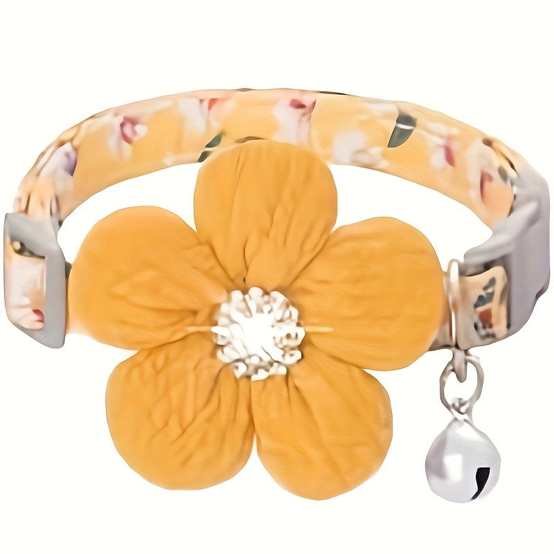 floral dog collar with 3d flower charm and detachable bells suitable for small dogs and cats soft adjustable polyester pet collar with pink white floral pattern   accessory Product details 5