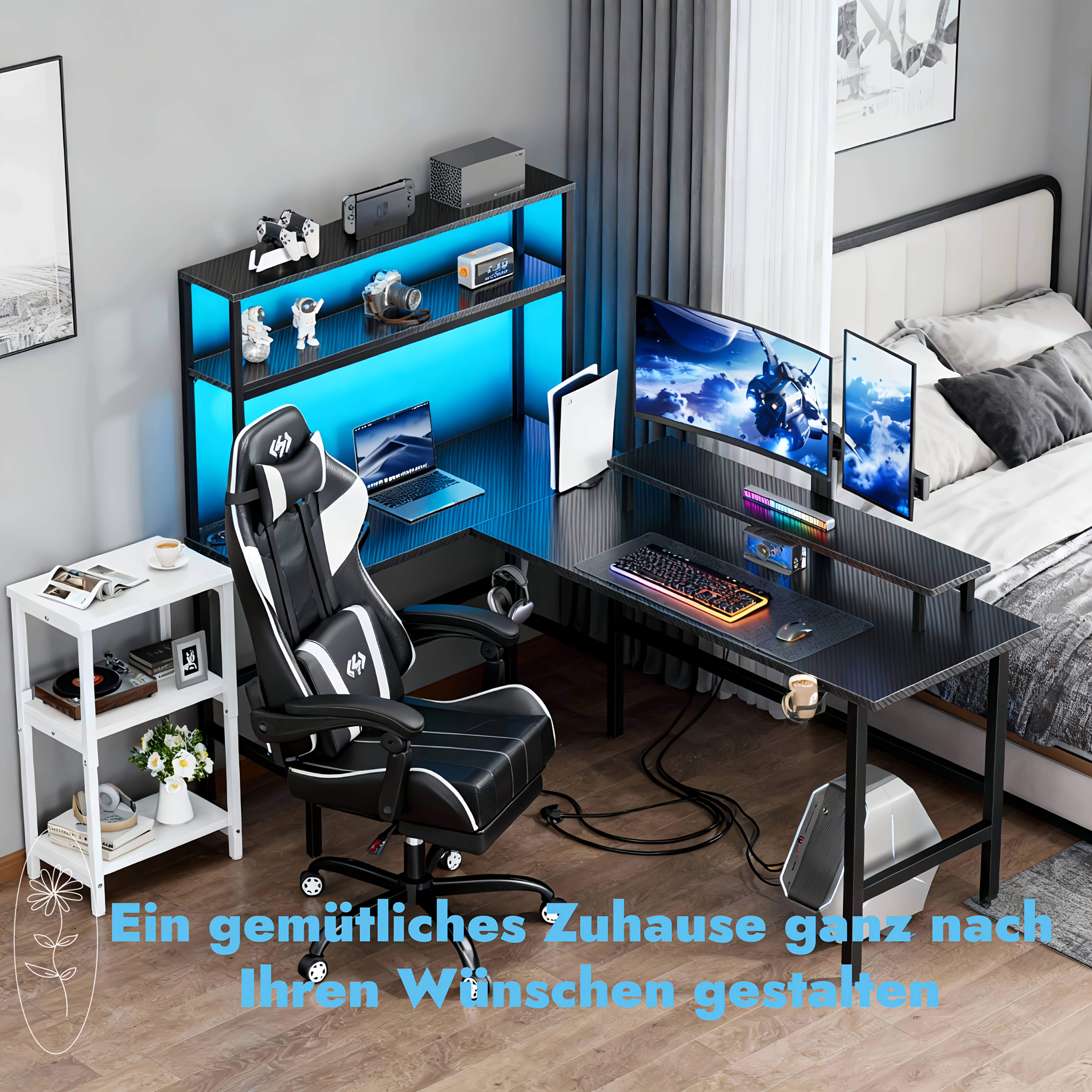 Ergonomic gaming chair with ultra-soft spring cushioning, office chair featuring headrest and lumbar support, adjustable tilt angle and footrest, crafted from durable faux, gifts for boyfriend