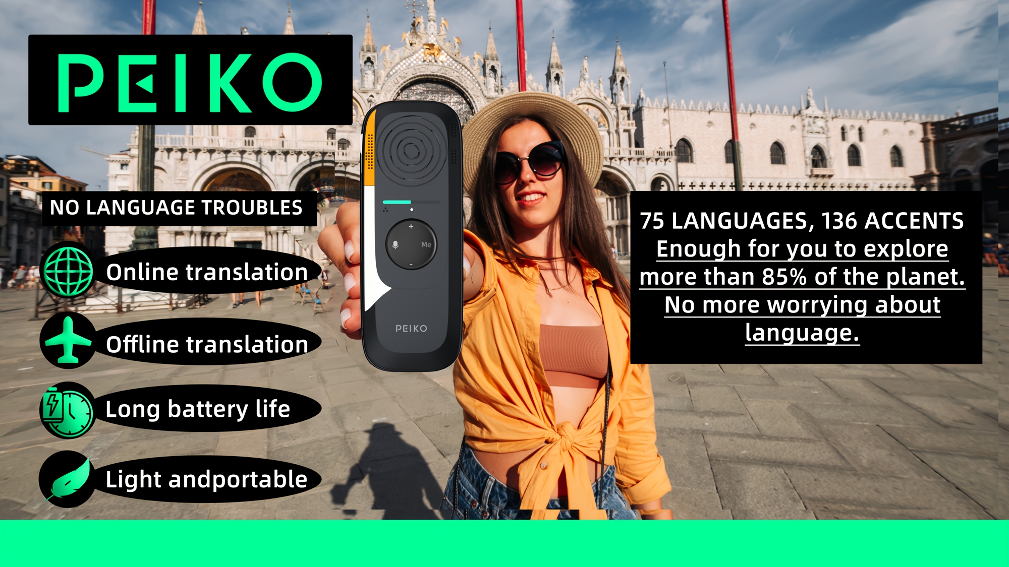 Dispositivo Portátil de Traductor de Idiomas, Traductor Bidireccional Instantáneo con Aplicación en Línea, Compatible con 136 Idiomas, Alta Precisión para Viajes, Negocios y Aprendizaje