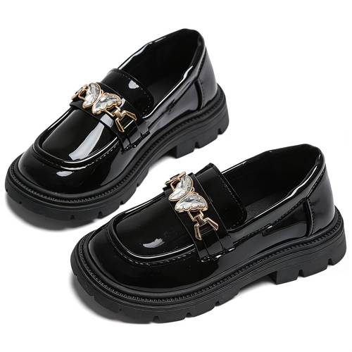 meisjes loafers, zwarte elegante patent spiegel schoenen terug-naar-school studenten schoenen y2 slip-on wandelschoenen meisjes kristallen strass decor fashion casual schoenen peuter tot meisjes lente outdoor sportschoenen gemakkelijk aan-en-uit