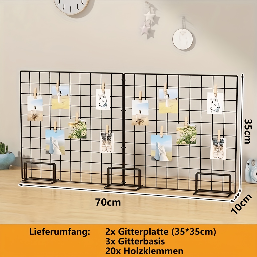 2pcs Display Stand For Grid Panels, Grid Display Rack With 20 Wooden Clips, Ideal For School Artwork, Photo Exhibits, Jewelry, 35 X 35 Cm, 14 X 14 Inches