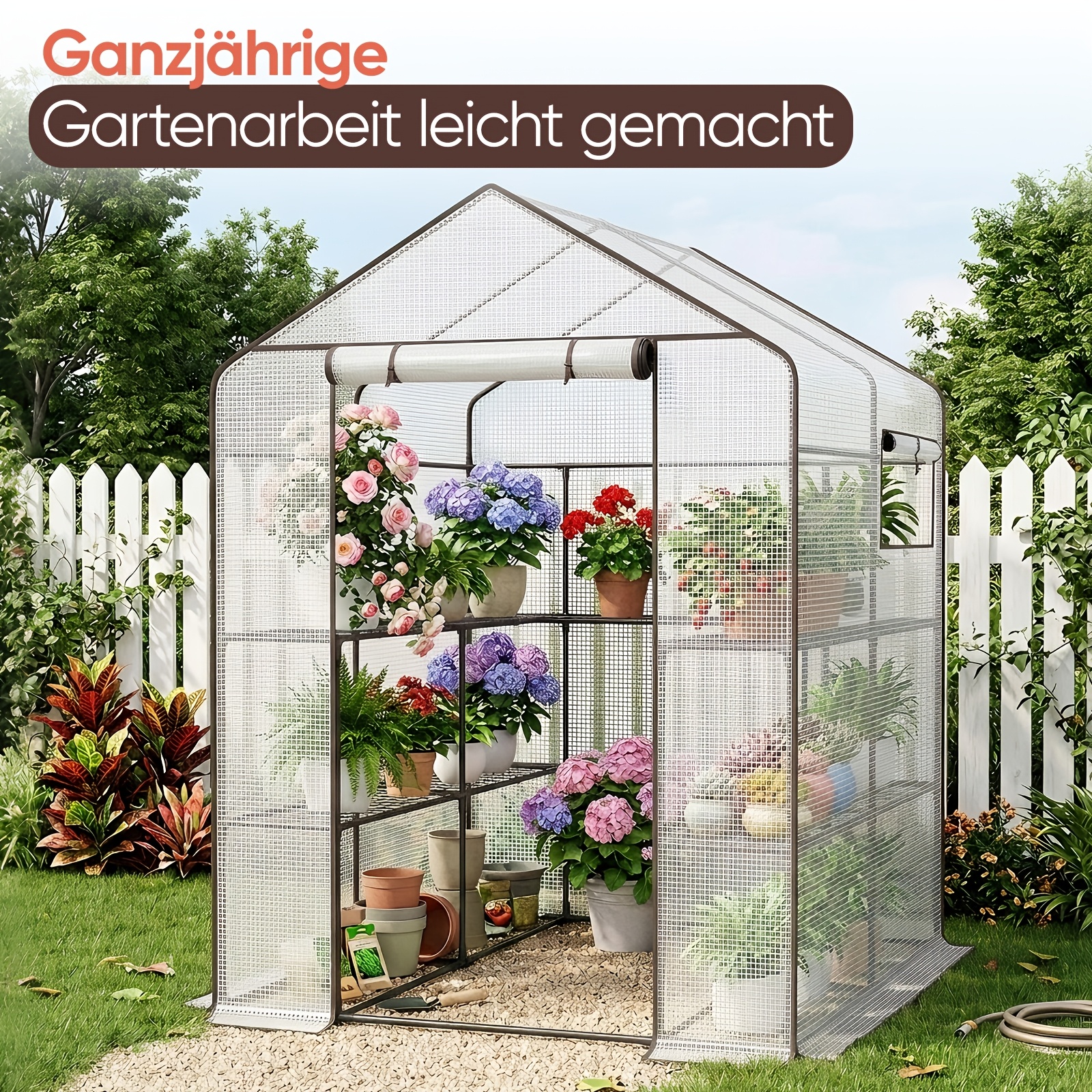 E-shop Gewächshaus 200x145x145 cm, stabiles Folien-Gewächshaus, Balkongewächshaus mit 10 Regalen für optimalen Pflanzenwuchs, Grün, XXL