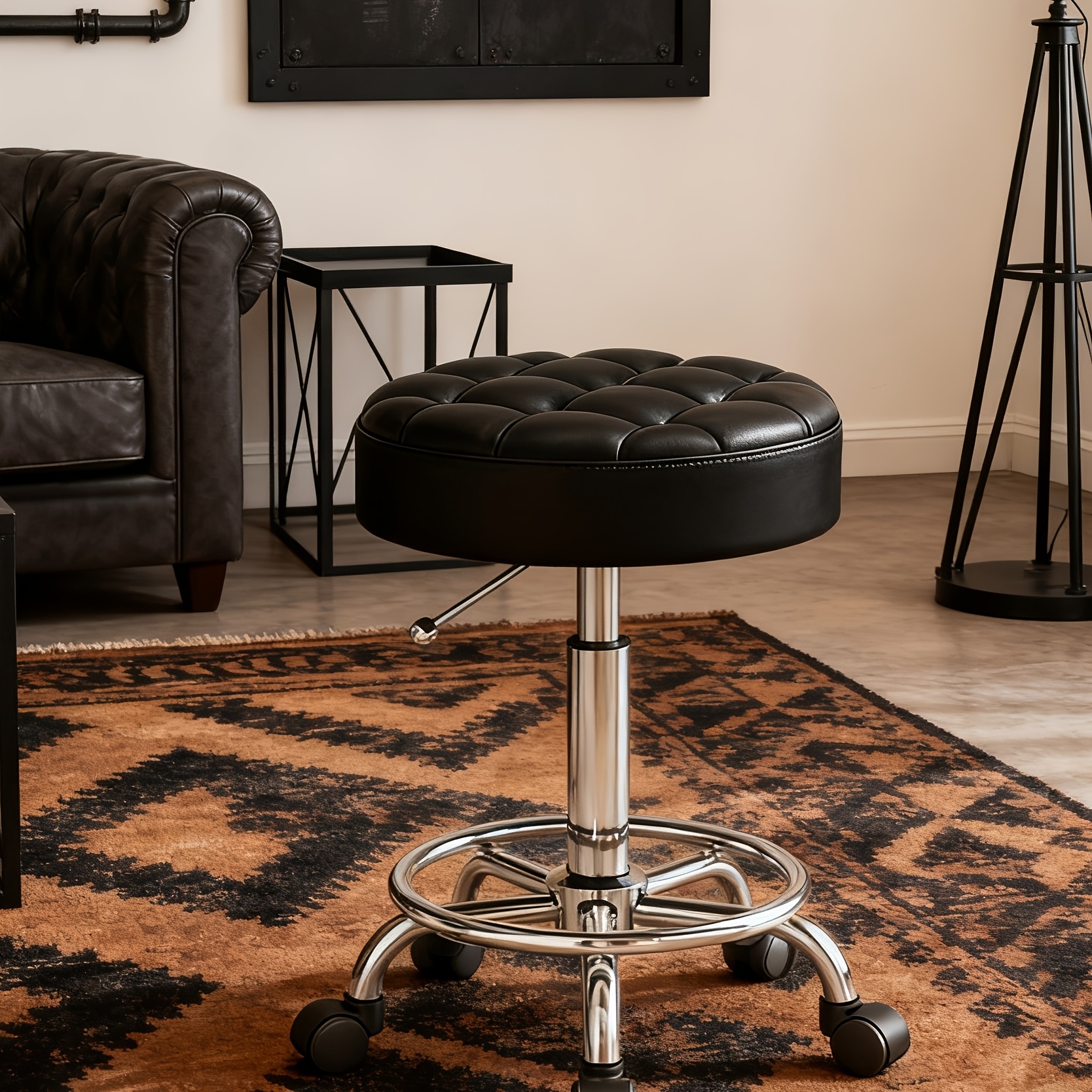 TEMU 360° drehbarer höhenverstellbarer Rundsalonstuhl - mit 5 Rollen, 3 Farben Schwarz//Rosa, geeignet für Home Office, Salon, Spa & Studio