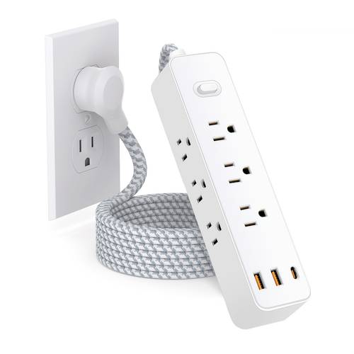 9 outlet protector with 3 usb ports 15w usb c fast charge 3 side space saving design 5ft flat plug extension cord wall mount strip for home office dorm travel