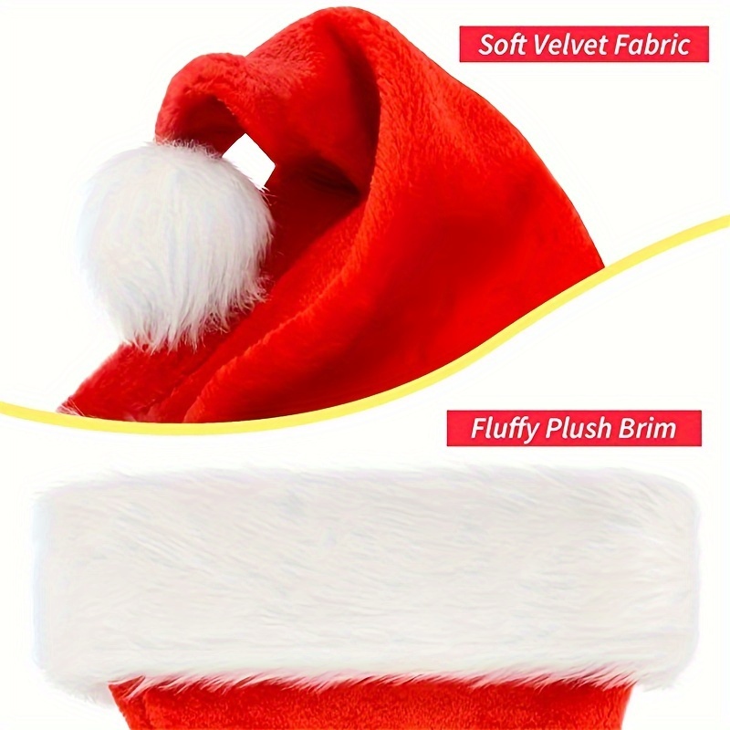 4pcs Festive Santa Hats - Red & Plush Christmas Party Hats with Fluffy Pom-Poms, Perfect for Holiday Celebrations, Adult Holiday Accessories, Christmas Party Decorations, Christmas Hat, Funny Hat Christmas, New Year