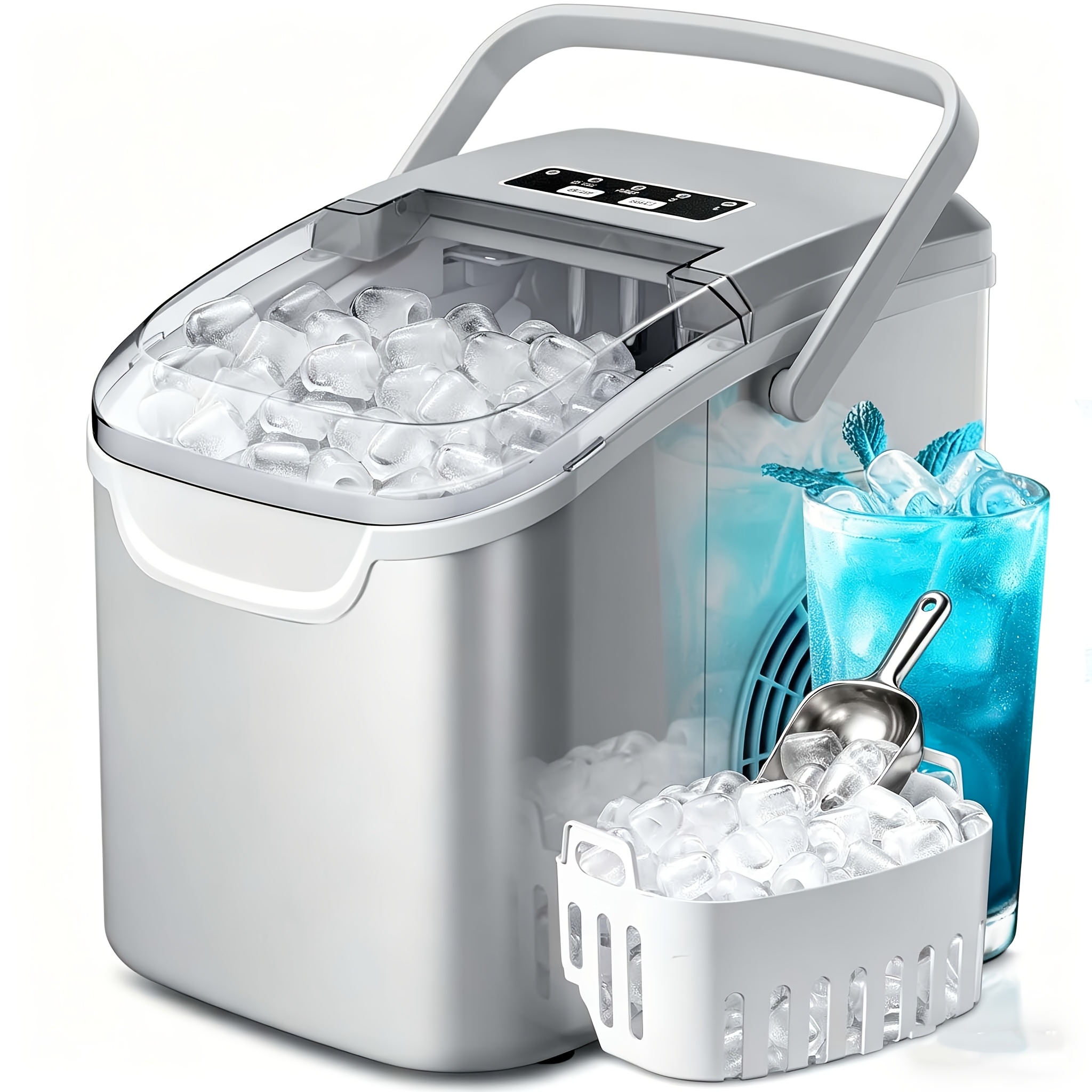 TEMU Countertop Ice Maker Machine, 8 Ice Cubes In 6 Mins, 26lb/day Or 34lbs/24h Ice With 2 Sizes - Portable Mini, Operation, Self-cleaning,