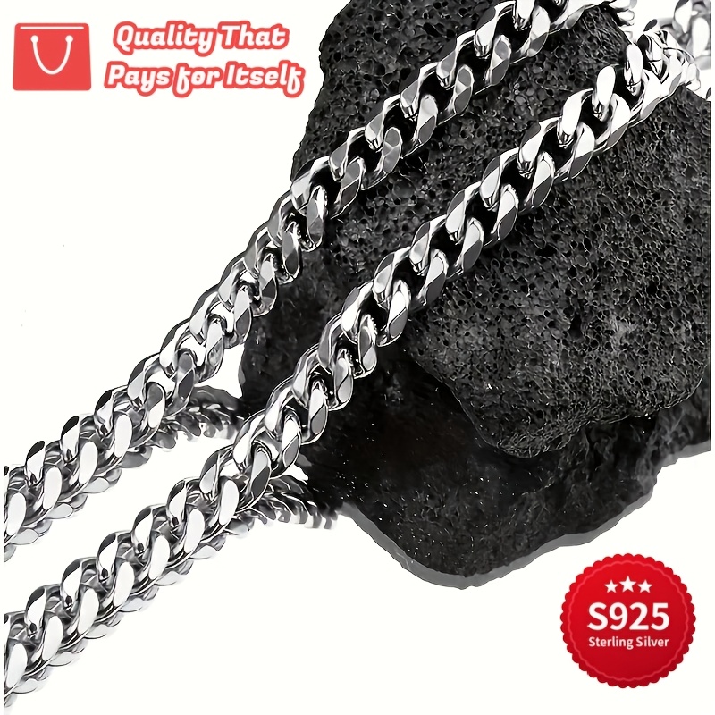 925 Sterling Silver Cuban Link Chain Necklace, Unisex