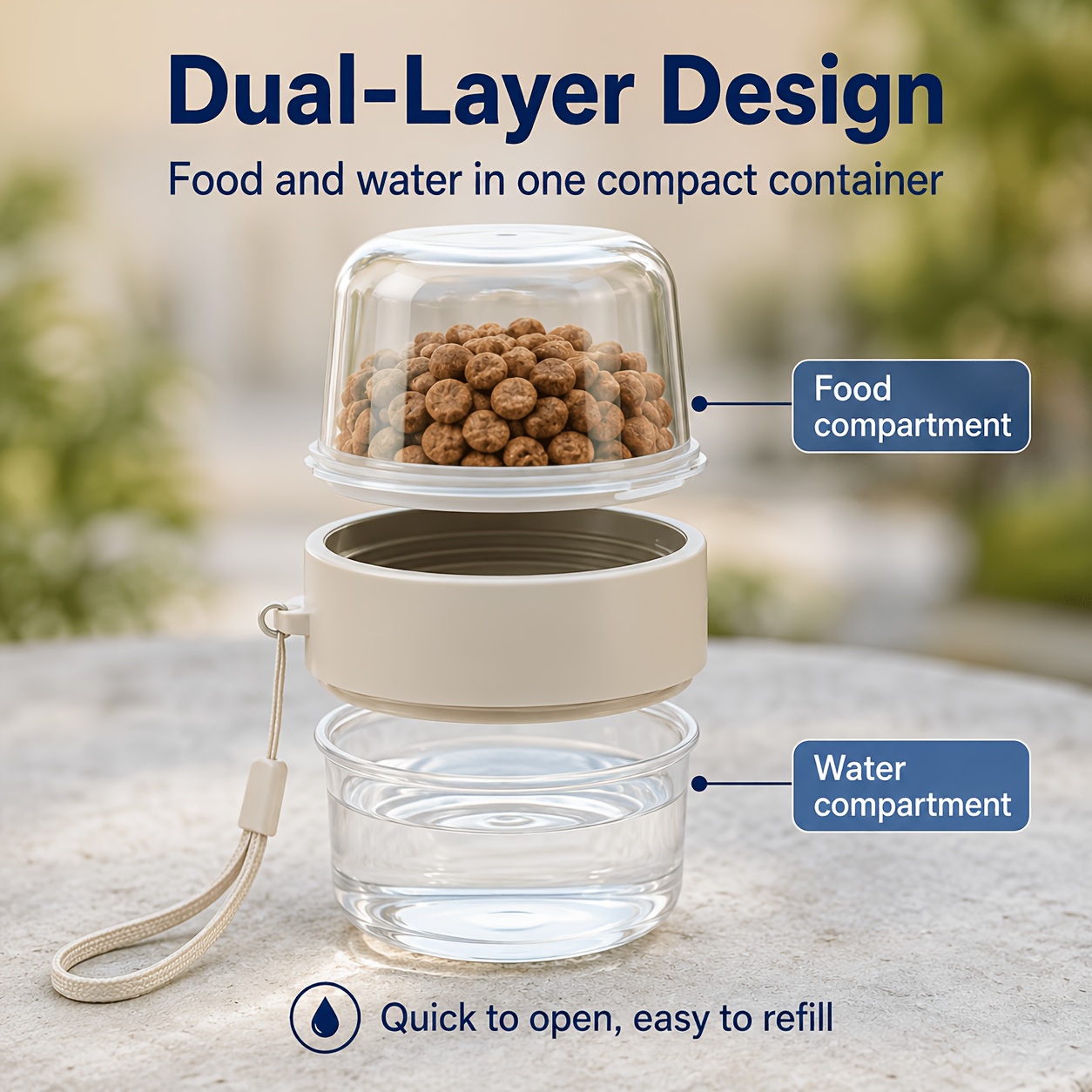 2-In-1 Portable Pet Food and Water Container, Travel Feeding Cup