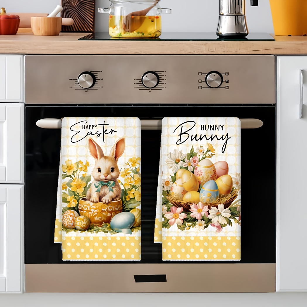 

2-pack Easter Bunny And Eggs Microfiber Dish Towels, Quick-drying Cartoon Themed Kitchen Towels, Machine Washable, Contemporary Style, 17.7x27.5 Inches, Ideal For Home Decor And Seasonal Celebrations