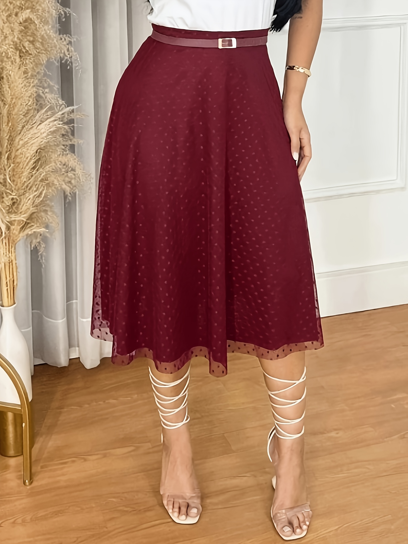 Flare Skirt Outfit Burgundy Designer Skirt Women's Elegant Color