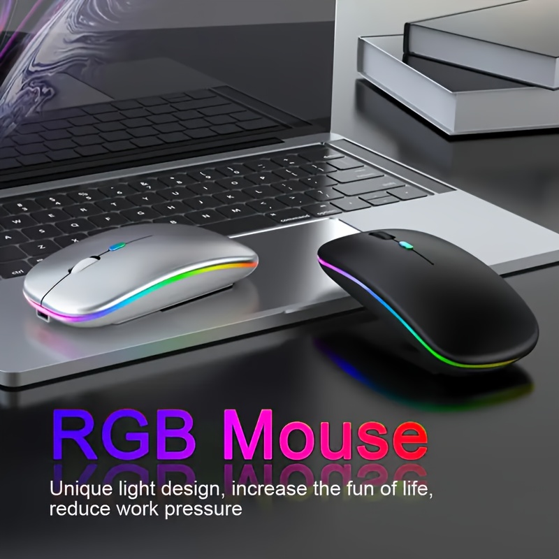 Wireless Portable Office Mute Wireless Mouse for Phone Tablet Laptop Computer Office Entertainment, Rechargeable Wireless 2.4G Dual Mode Mouse, Ergonomic RGB Ultra Thin Wireless Mouse, Type C Charging Interface, 4 Buttons, Compatible with Multiple Sy