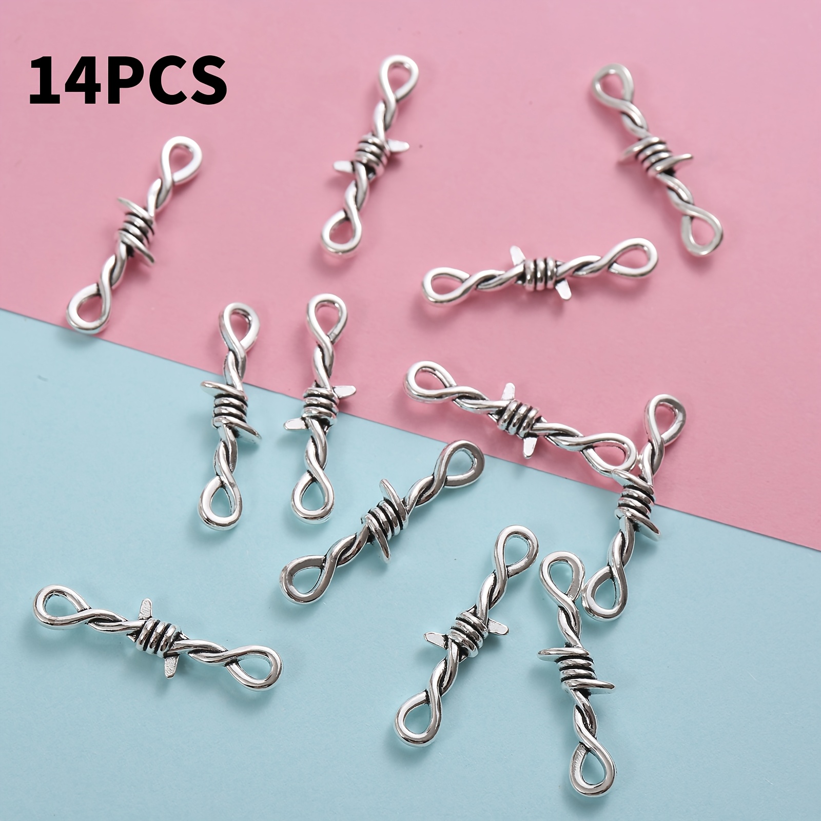TEMU Ensemble de 14 pendentifs vintage en effet vieilli avec fil barbelé épineux, accessoires de bijoux DIY faits à , kit de pendentifs en fil de fer