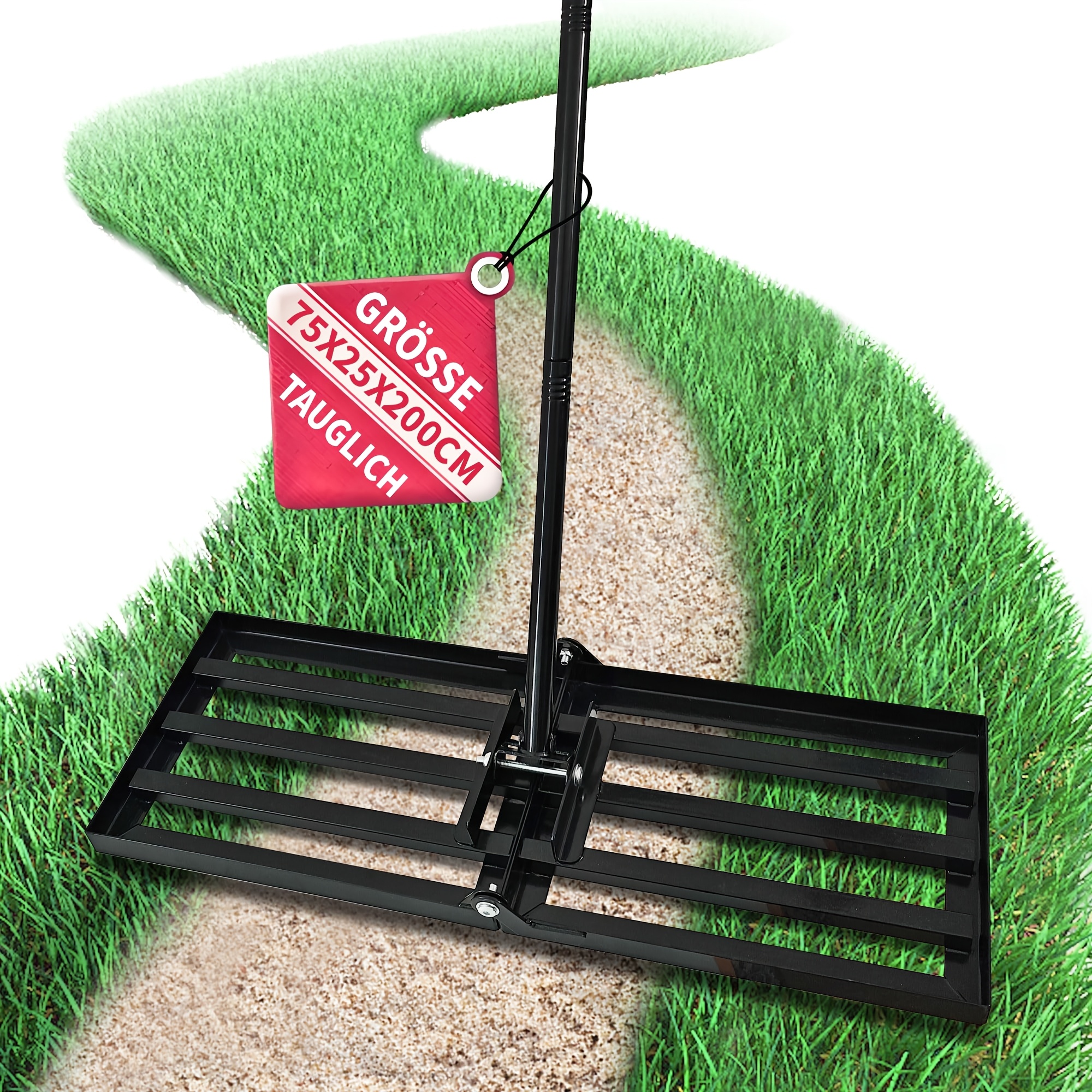 Image of 75*25cm Lawn Rake/scraper With Adjustable Metal Handle, 160-200cm Long, Suitable For Soil And Lawn Care, Garden And Golf Course Leveling.