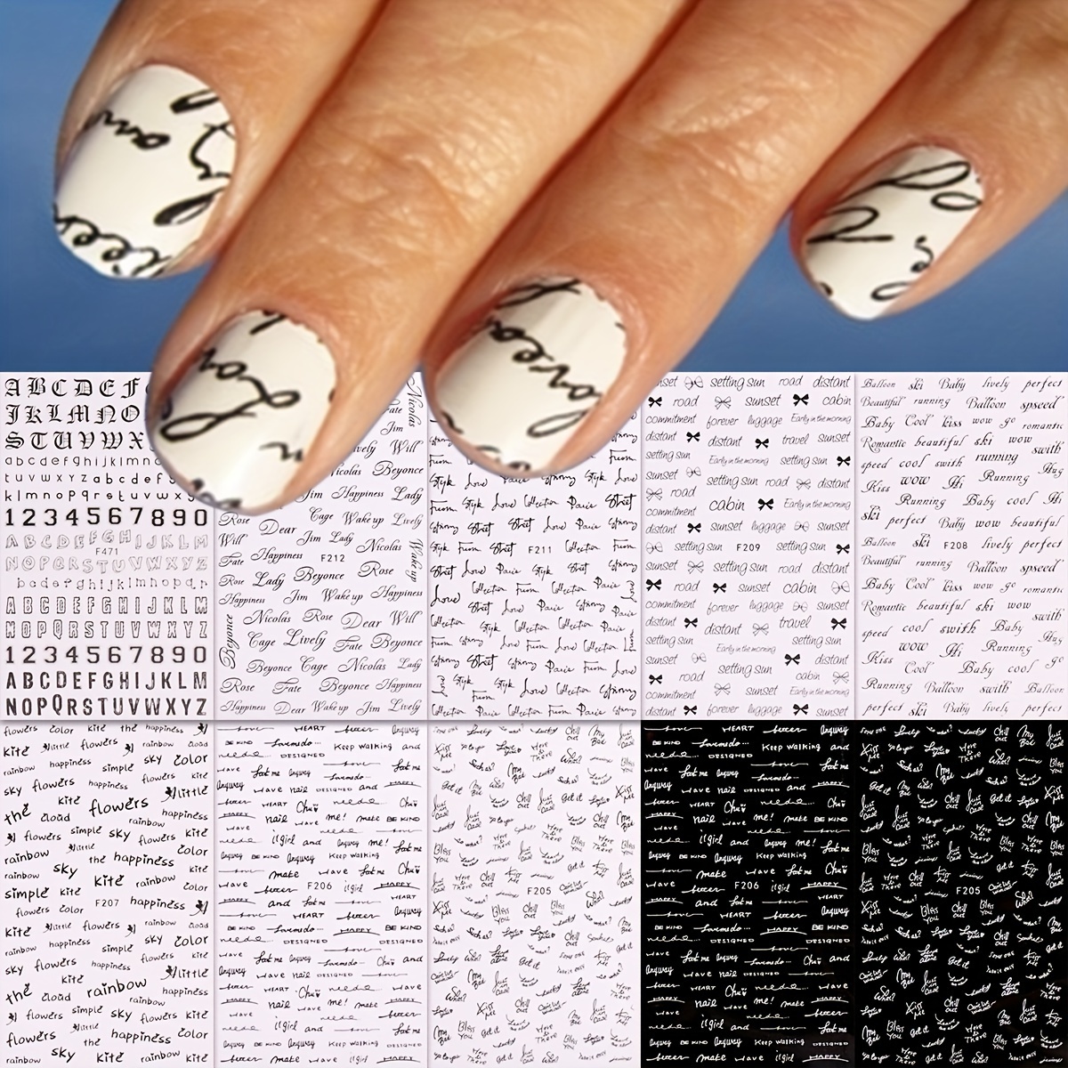 

10 Sheets English Word Design Nail Stickers, Minimalist English String Nail Art Sticker Decal, English String 3d Self-adhesive Nail Design For Acrylic Nail, Nail Art Supplies For Women And Girls