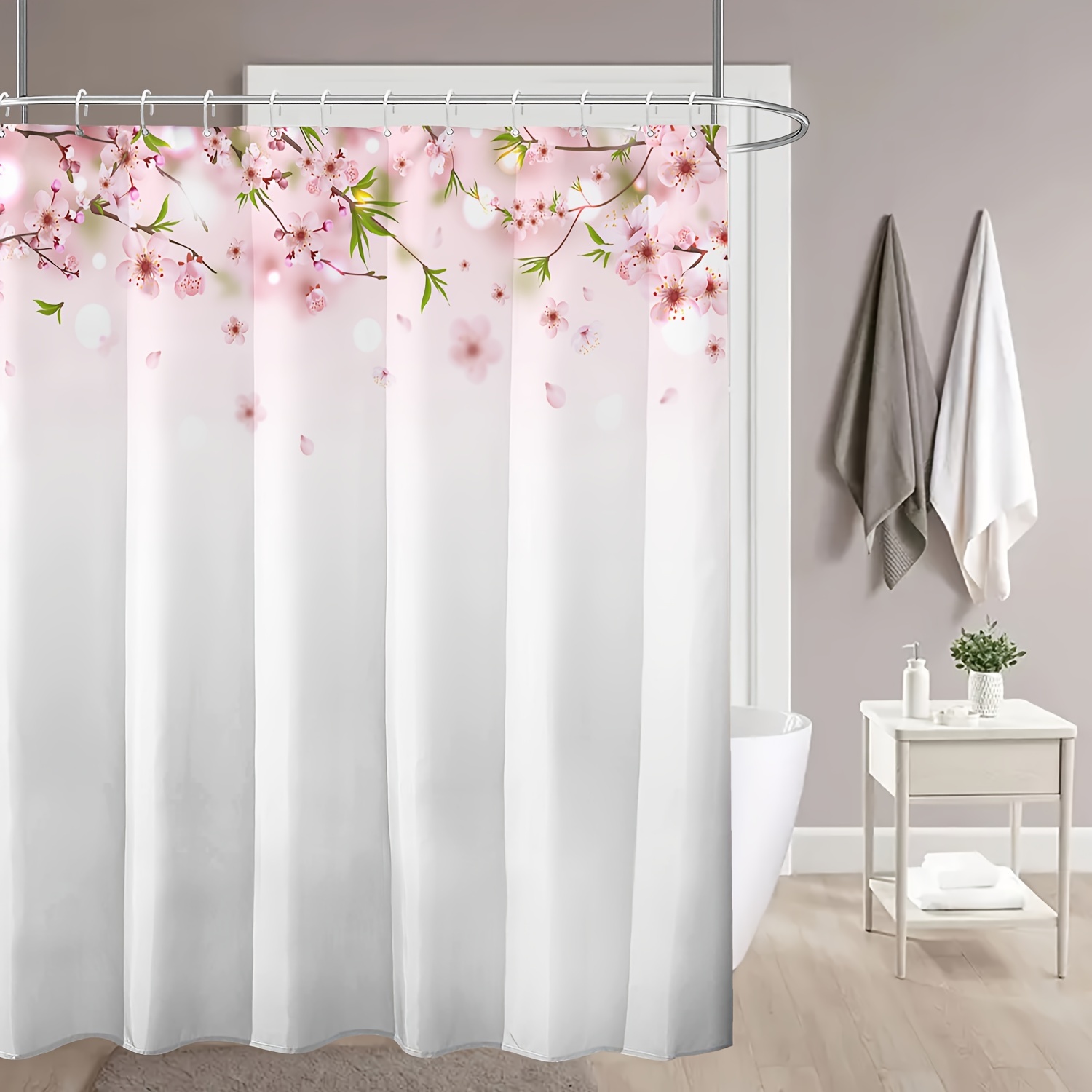 

Floral Shower Curtain Set, 1 Piece 180 X 180 Cm, Pattern, Water-resistant Polyester Bathroom Curtain With Hooks, Machine Washable, Modern Print Home Decor