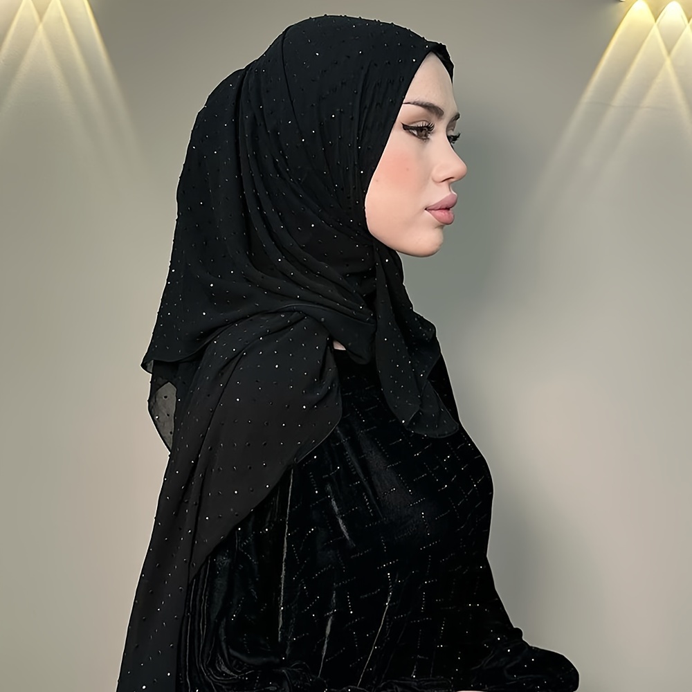 

Élégant Hijab musulman brodé de luxe avec strass, foulard scintillant pour les occasions formelles, cadeau pour l'Aïd