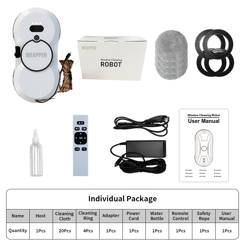 Robot Vacuum For Automatic Glass Cleaning With 5600pa , Includes 20 Cloths And Features 3 Cleaning And A Spray