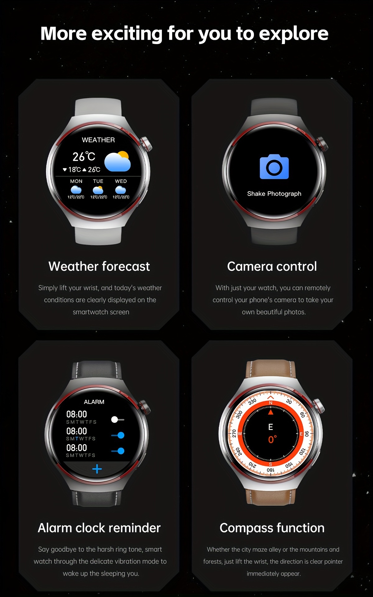 Montre connectée GPS pour homme 4 Pro Écran HD coloré de 1,53 pouces, cadran personnalisé, boussole, suivi de la condition physique, connectivité téléphonique sans fil, style moderne_voghion.com