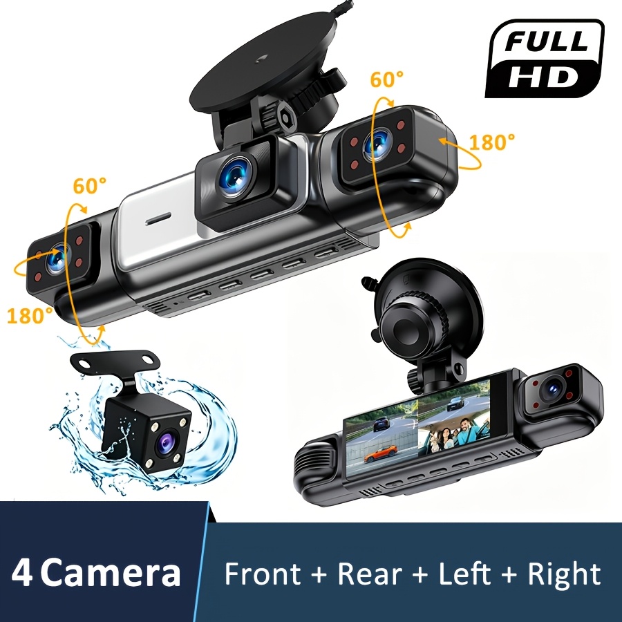 Zkcamspy 360° Panoramic 4-channel 1080p Full Hd Safety Dash Cam Set, 1080p Front + 720p Rear/ Coverage, 3.16" -screen Split Display, Vision, Wdr, , Loop Recording - Auto Parts/ Car Dashboard Camera