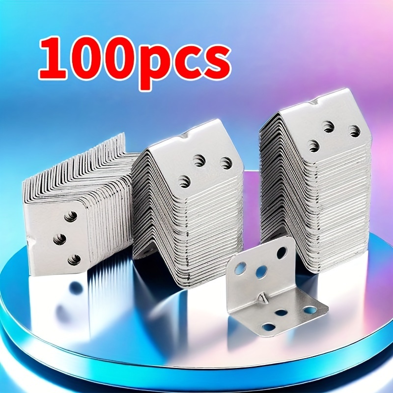 100 piezas Soportes de esquina en forma de L de acero al carbono duradero, resistentes a rayones y desgaste, ángulo de 90 grados para oficina, carpintería, renovación - Gris plateado