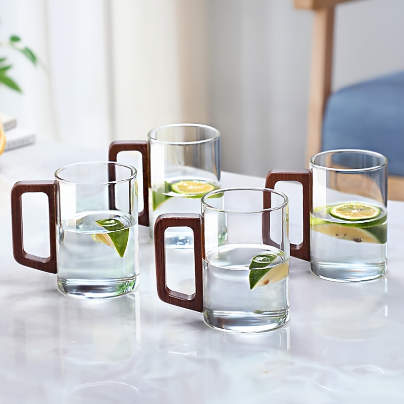 4pcs 6pcs glass cup set heat resistant wooden handle cups - Temu