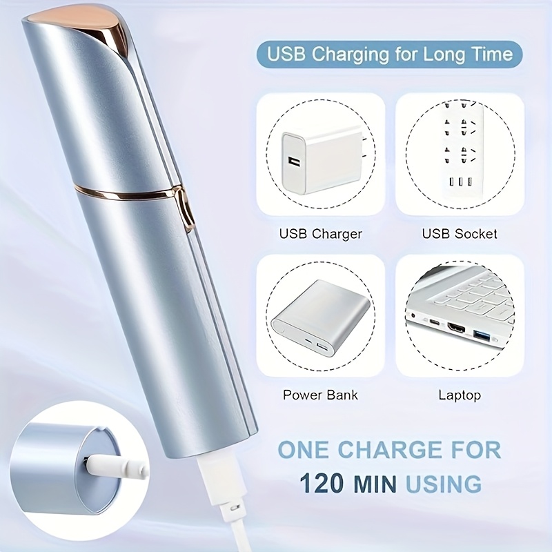 Rechargeable Electric Mini Lipstick Epilator For Women - Painless Hair Removal For Face, Bikini Line & Armpits, USB Charging, Stainless Steel Blades, Compact Design For On-the-Go Use, Beauty Tool | Best Gift