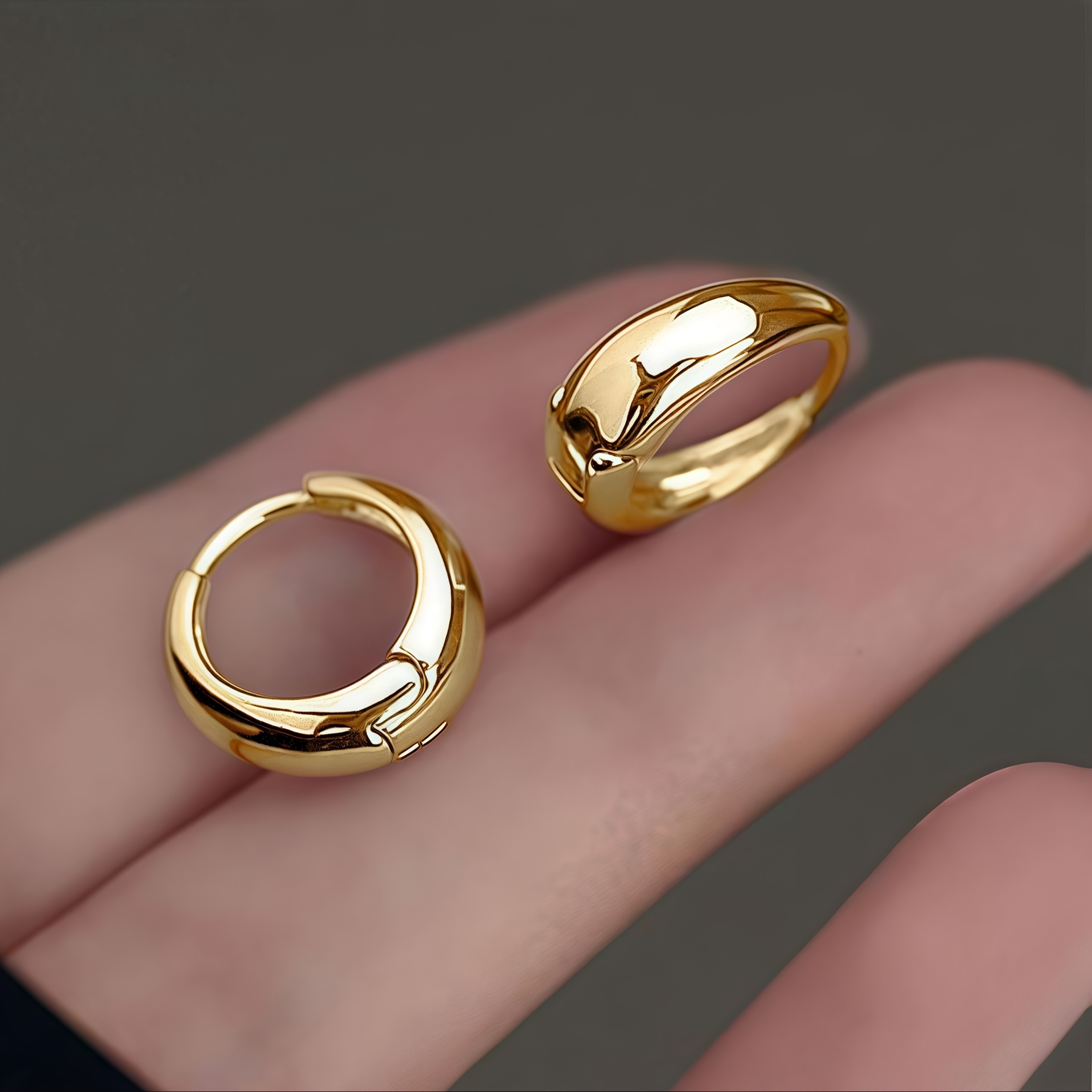 Image of High Quality Women's Chunky Hoop Earrings Dainty Minimalist Thick Huggie Earrings Golden Jewelry For Daily Vacation Dating And Party Delicate Holiday Gift For Back To School Halloween Valentine's Day
