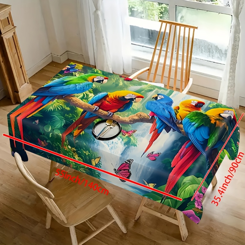 TEMU 1 mantel, mantel estilo tropical - Viaje de loros y mariposas coloridos, ideal para reuniones festivas en interiores y exteriores, picnics,