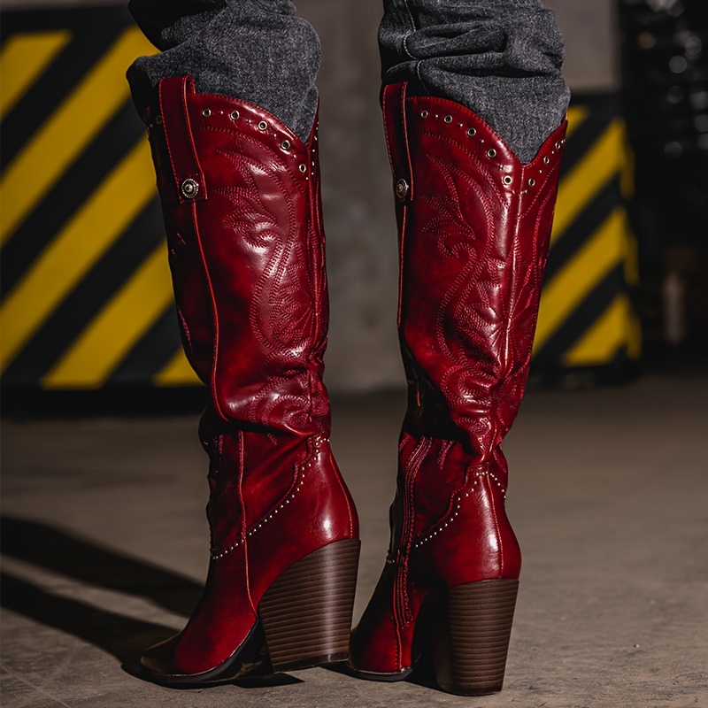 Cowboystiefel Damen Rote Westernstiefel Bestickte Western Cowboy