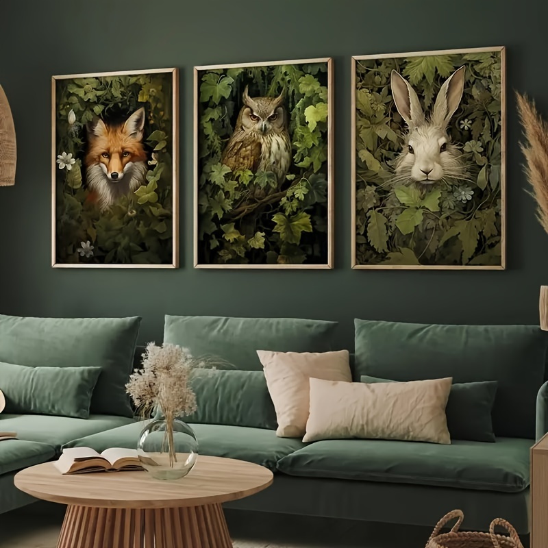 

3pcs/set Magical Forest Animal Canvas Poster - Retro Woodland Art For Bedroom, Living Room, And Corridor - Ideal Winter Decor And Room Decoration Gift