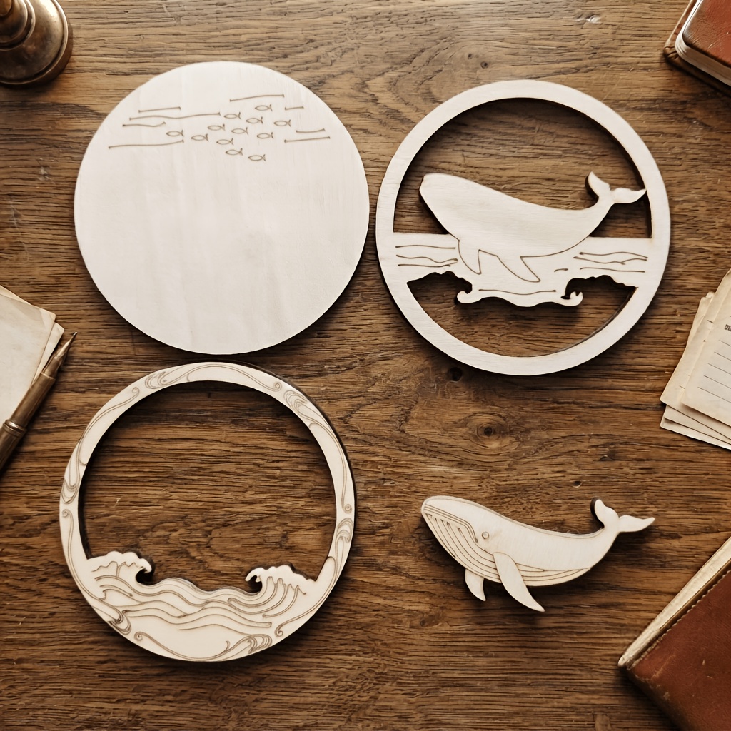 TEMU Gift Suitable For , Wooden Whale And Waves Art Set, Paint-by-number Wooden Kit, Laser-cut Layered Whale Painting Set, Creative Handmade