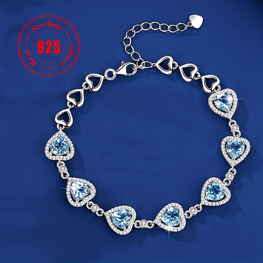 

Total Weight 6.8g 1pc925 Pure Silvery Low Blue Inlaid Zirconia Fashion Elegant Vacation Women' Bracelet