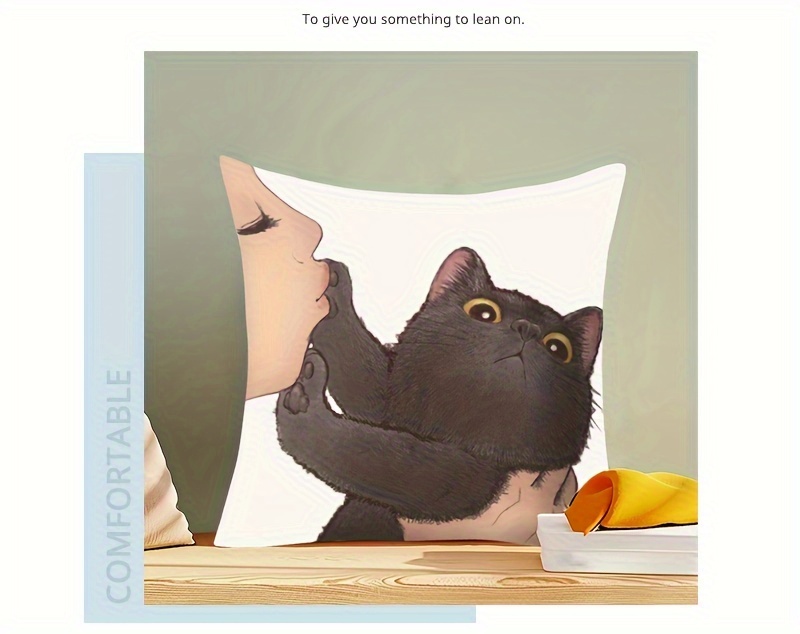   double sided cat throw pillow cover 17 7x17 7in machine washable zip closure   living room home decor details 4