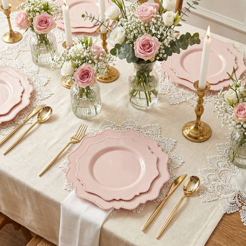 juego de platos de plástico desechables rosas para , paquete de 59/119/180, platos de cena y para ensalada/ para cena de boda de , de , platos para del día de