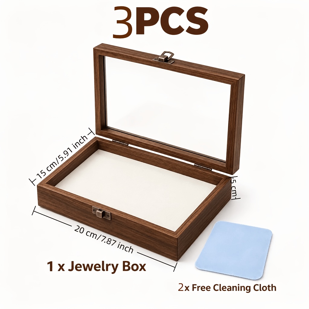 Wooden Ring and Earring Storage Box with Glass Lid