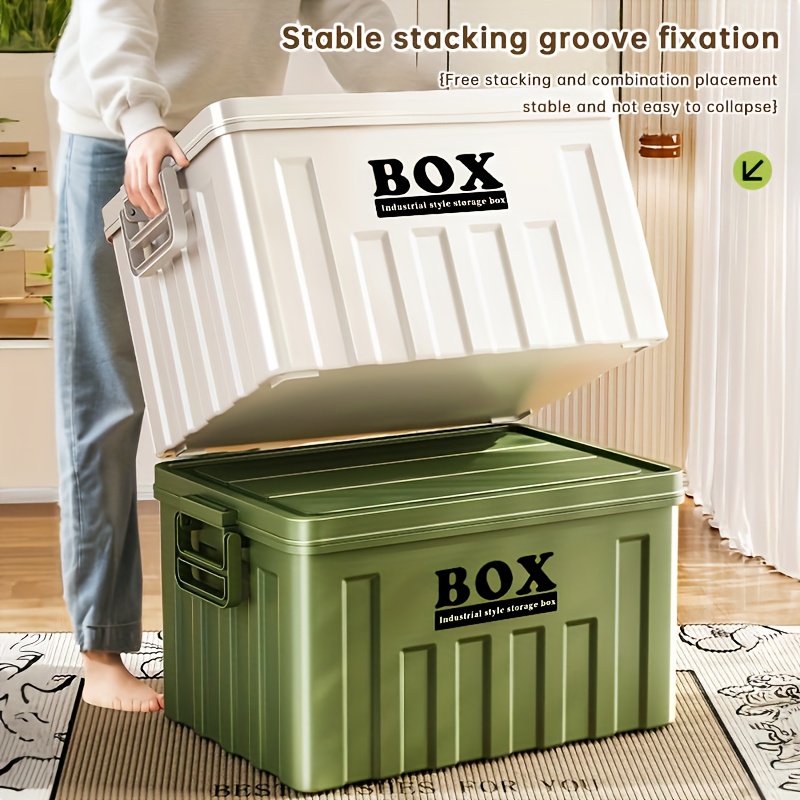 Container Industrial Style Storage File Boxes for Bedroom Wardrobe, Study and Studio Organization, Outdoor Camping, Car Trunk   Organizer with Handle and Lid, Dustproof & Moisture-Resistant, Under-Bed Storage